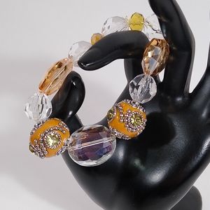 Bracelet Clear Orange Rhinestones Beaded Handmade